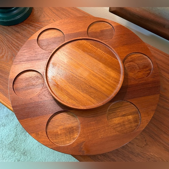 Read STELTON Denmark Fondue Set MCM Mid Century Modern Teak Lazy Susan Stainless - Picture 10 of 16